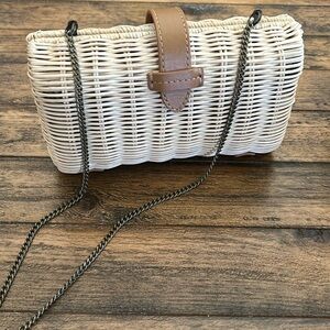 J.Crew straw bag with leather detail